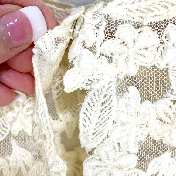 Vintage 80s Wedding Bridal Shift Nightgown Swing Maxi Alencon Lace Tulle Size M - Picture 9 of 11